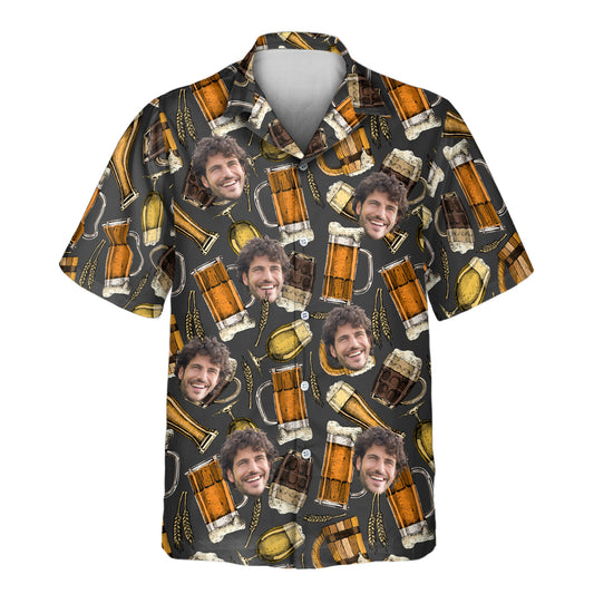 Custom Hawaiian shirts with beer mugs and vintage patterns, plus shirts with faces on them, perfect for adding fun and comfort to any party or celebration.