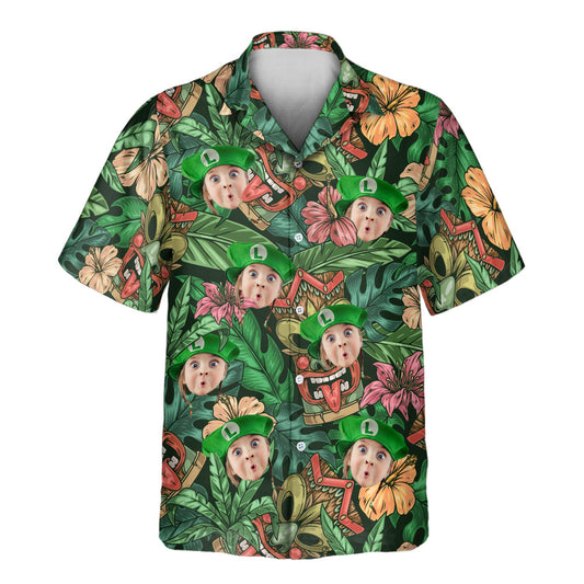 Custom Hawaiian shirts with vibrant Aloha designs and shirts with faces on them, offering a fun, tropical vibe for beach days, parties, and laid-back events.