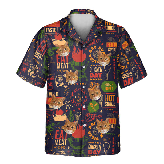 BBQ Feast Paradise custom Hawaiian shirts with faces on them, featuring sizzling steaks, juicy burgers, and grill flames for the ultimate barbecue lover.