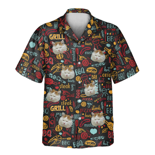 BBQ Royale Night custom Hawaiian shirts feature fiery grills, steaks, and shirts with faces on them, perfect for BBQ lovers and summer cookouts.