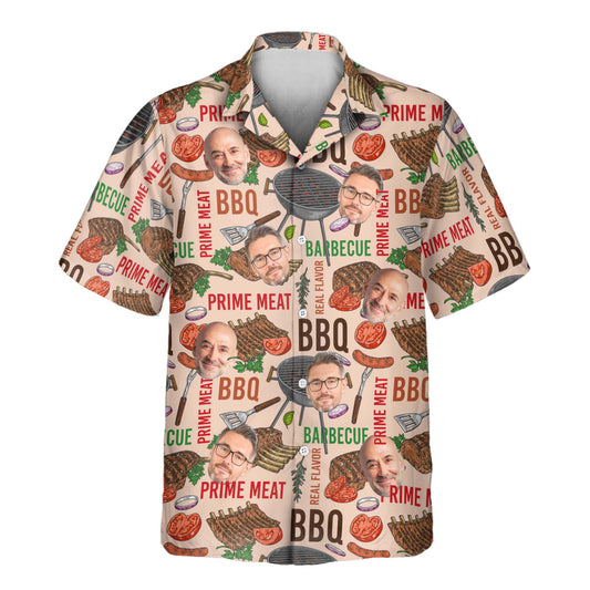 Barbecue Time custom Hawaiian shirts with bold grilling graphics, sizzling steaks, and fun BBQ designs—perfect shirts with faces on them for food lovers.