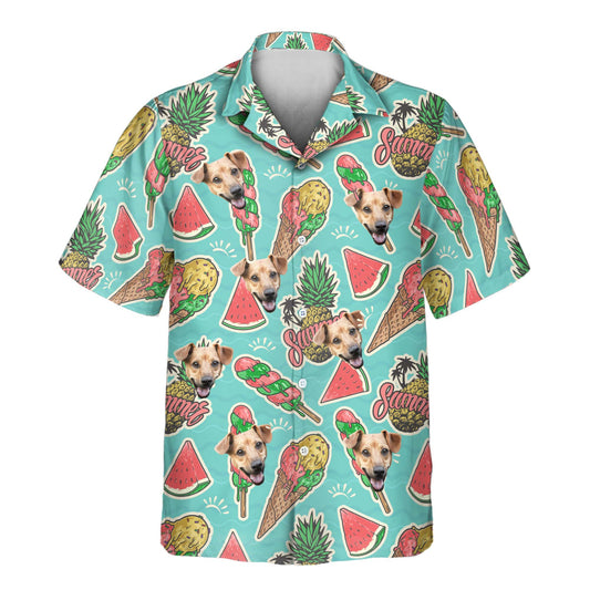 Vibrant custom Hawaiian shirts featuring bold tropical patterns and shirts with faces on them, perfect for summer vacations and beach parties.