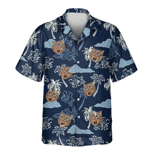Custom Hawaiian shirts with faces on them, featuring vibrant coconut palms and exotic leaves, offering a beachside tropical vibe for summer wear.