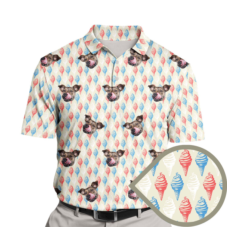 Colorful Ice Cream design featuring funny golf shirts with faces on them for a fun day on the course.