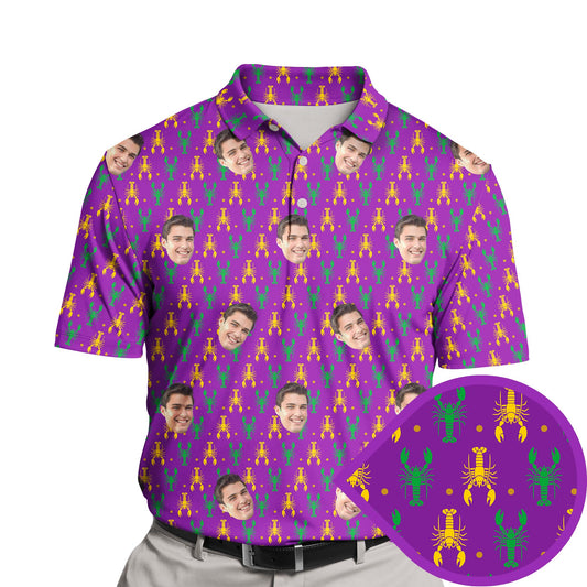Crawfish Carnival funny golf shirts with faces on them for a fun day on the course.