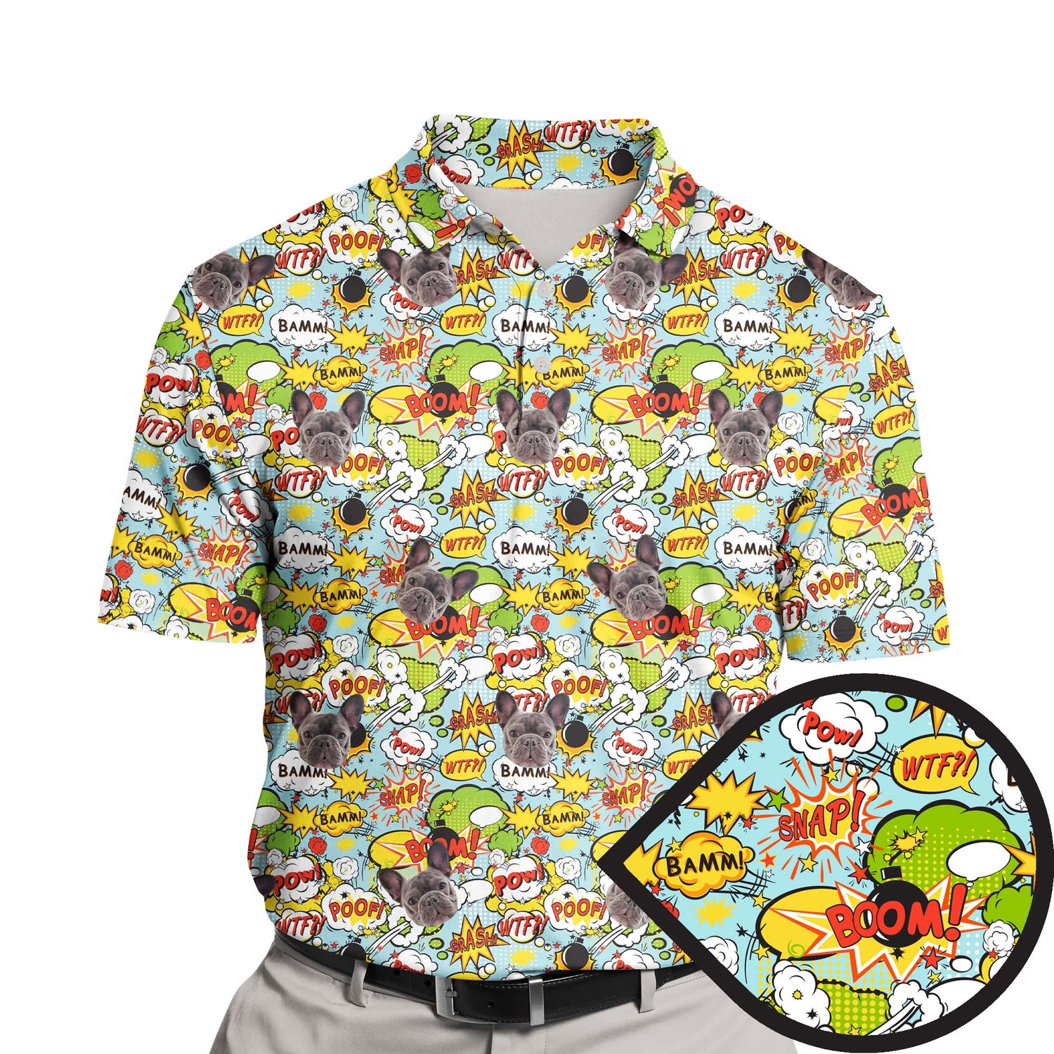 Dynamic Boom features funny golf shirts with faces on them, perfect for adding humor to your golf game.