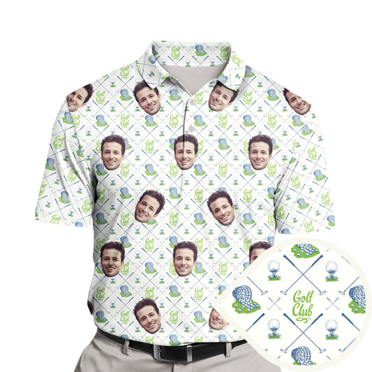 Funny golf shirts with faces on them for summer outings.