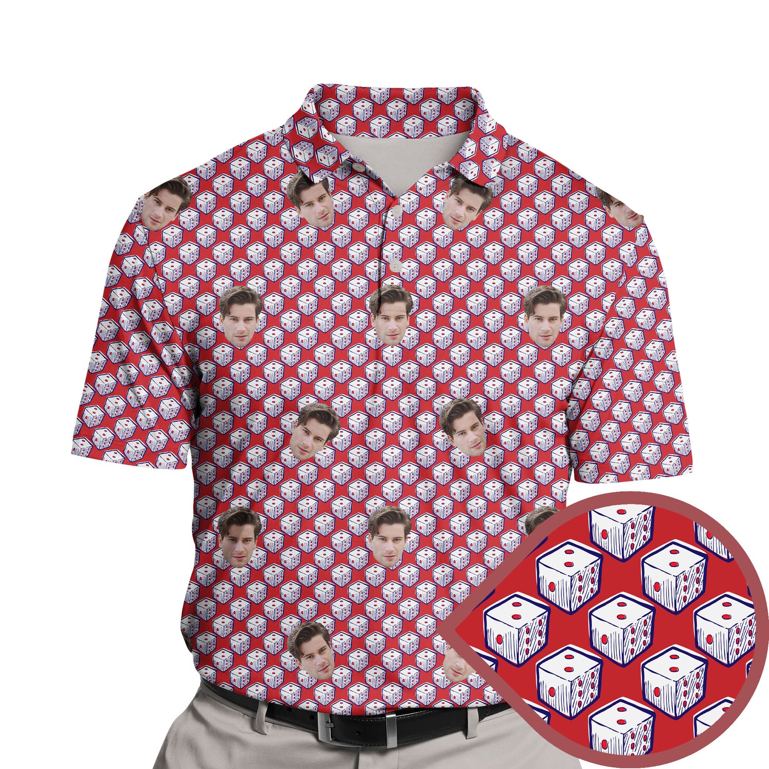 Funny golf shirts with faces on them featuring cartoon characters.