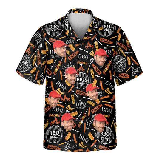 Custom Hawaiian shirts with vibrant BBQ designs and shirts with faces on them, perfect for adding fun, sizzling style to summer gatherings and cookouts.