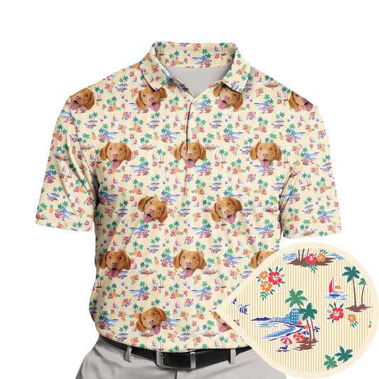 Funny golf shirts with faces on them featuring tropical designs.