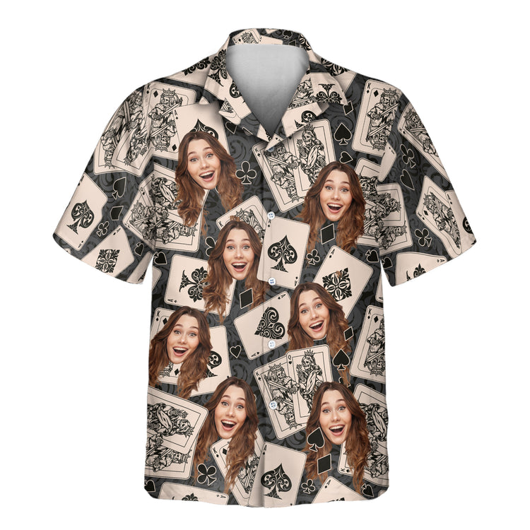 Custom Hawaiian shirts with poker cards, casino symbols, and shirts with faces on them, offering a bold, retro-vintage style for standing out in any crowd.