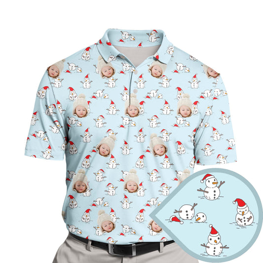 Funny golf shirts with faces on them for team events.