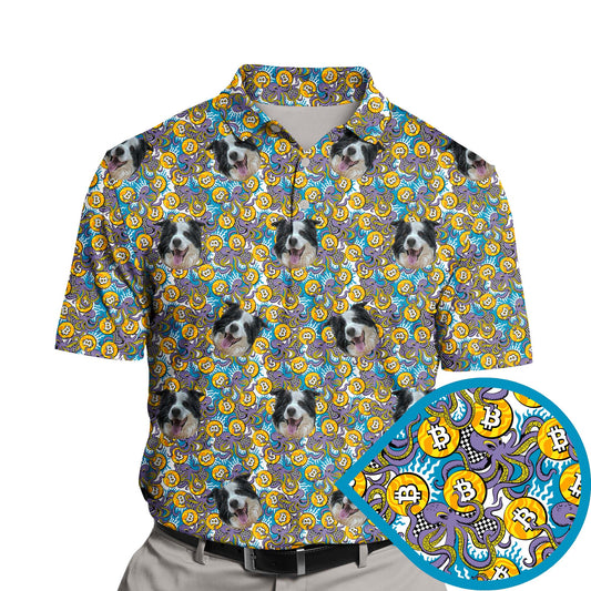 Funny golf shirts with faces on them featuring a yellow octopus design.