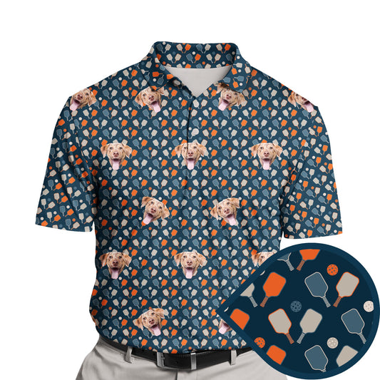 Funny golf shirts with faces on them featuring vibrant pickleball designs.