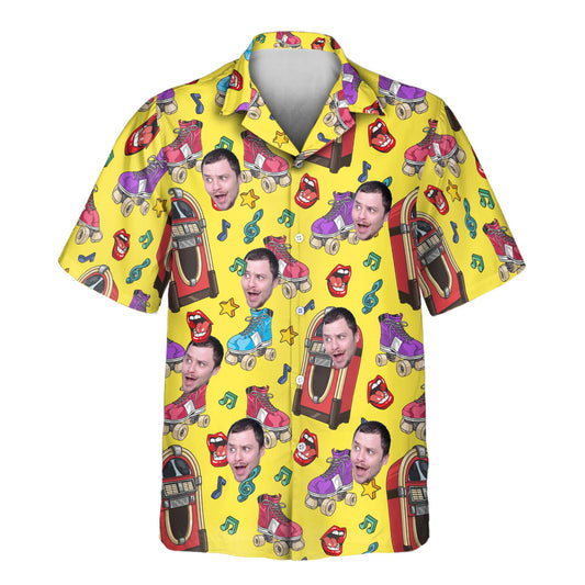 Vibrant custom Hawaiian shirts featuring exotic jungle patterns and shirts with faces on them, perfect for a bold tropical style statement.