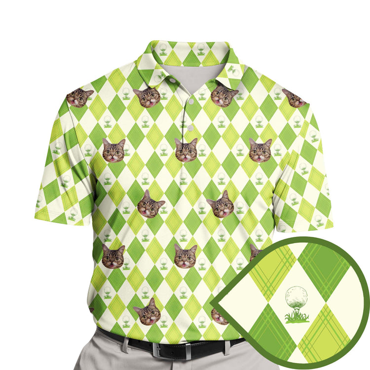 Funny golf shirts with faces on them for team play and laughs.