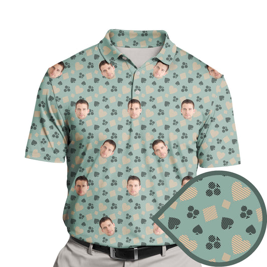Funny golf shirts with faces on them featuring poker and casino themes.