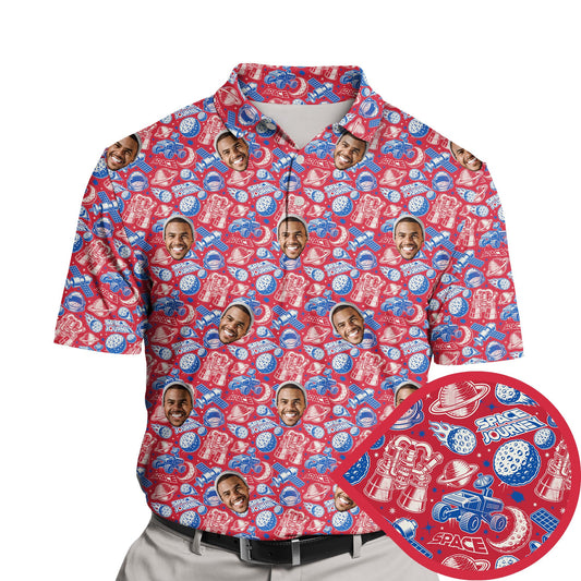 Funny golf shirts with faces on them featuring an astronaut design.