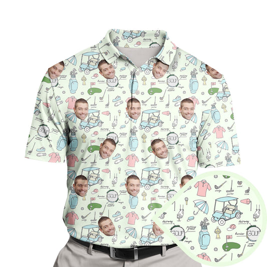 Funny golf shirts with faces on them featuring quirky designs for golfers.
