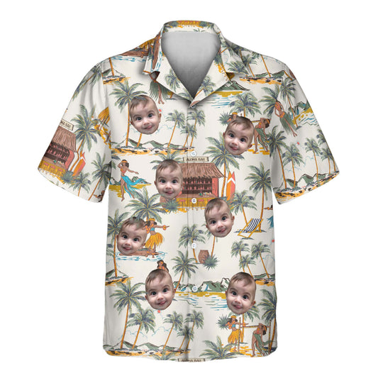 Custom Hawaiian shirts with palm trees, coconut trees, and exotic flowers. Add faces on them for a colorful, tropical vibe perfect for any getaway.