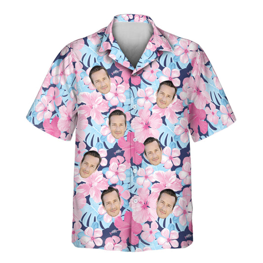 Tropical Floral Escape Custom Hawaiian Shirts feature vibrant hibiscus flowers, perfect for personalizing shirts with faces on them or unique logos.