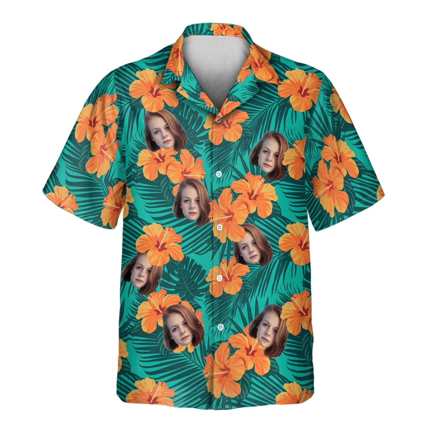 A Tropical Flowers and Palm Leaves Custom Hawaiian Shirt featuring vibrant hibiscus flowers, lush palm leaves, and tropical greenery. This comfortable, short-sleeve shirt offers a relaxed fit, perfect for beach vacations, summer parties, or casual island wear, with a bold and exotic floral design.