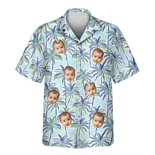 Tropical Palm Paradise Custom Hawaiian Shirts feature vibrant palm trees, perfect for personalizing shirts with faces on them or custom designs.