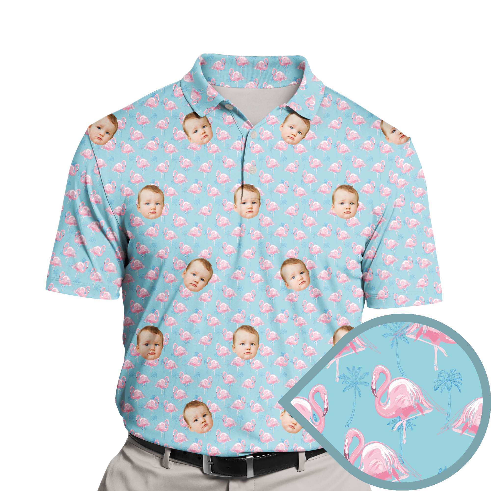 Tropical Pink Flamingo Funny Golf Shirts with Faces or Logos Custom Mayy Arts