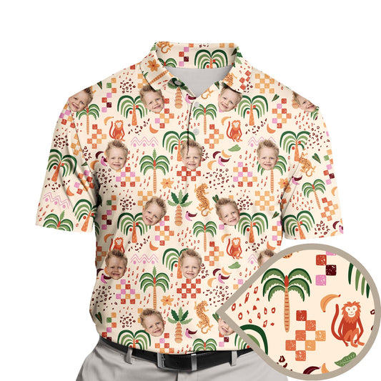 Tropical Summer Vacation shirt featuring funny golf shirts with faces on them, perfect for summer outings and golf games.