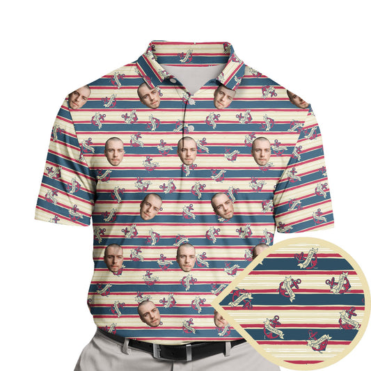 Funny golf shirts with faces on them featuring nautical themes.