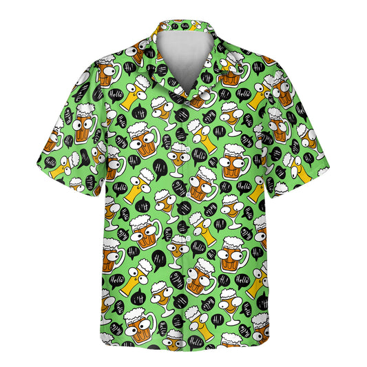 Hawaiian shirts with faces on them, designed with Oktoberfest pint glasses and party elements for a fun festival look.
