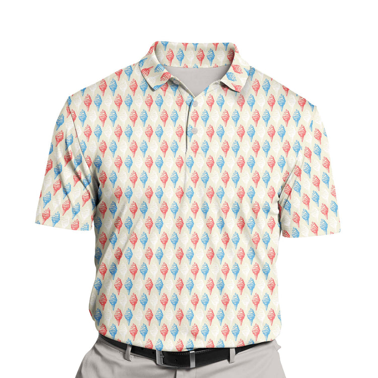 Bright and playful funny golf shirts with faces on them, inspired by delicious ice cream treats.