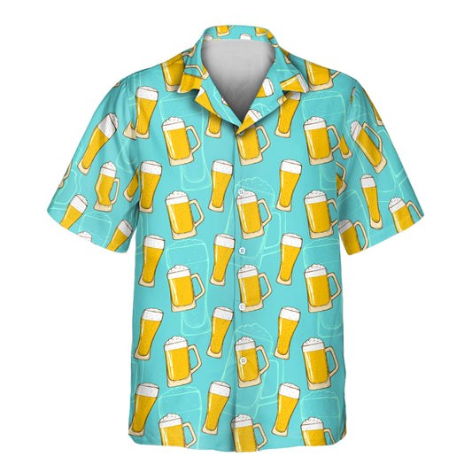 Custom Hawaiian shirts with faces on them, designed with frothy beer mugs and tropical vibes, ideal for summer gatherings, beer lovers, and fun celebrations.