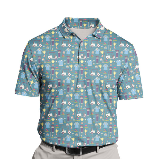 Vibrant funny golf shirts with faces on them, perfect for team events.