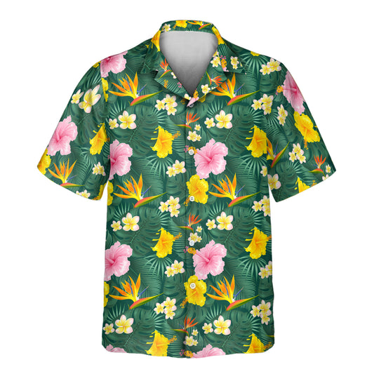 Custom Hawaiian shirts with faces on them, featuring lush tropical florals, palm leaves, and bright colors for a bold island-inspired look and breezy comfort.