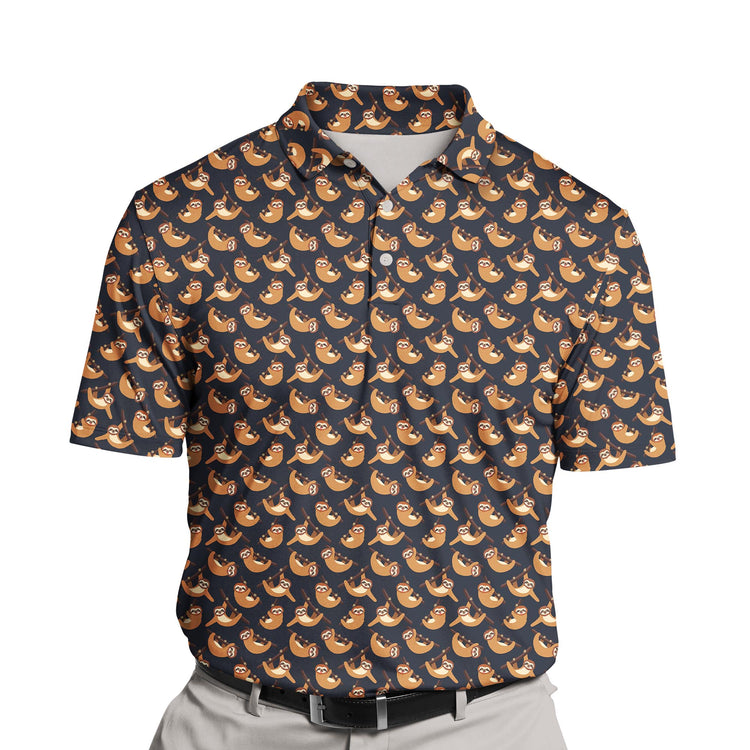 Colorful wildlife prints on funny golf shirts with faces.