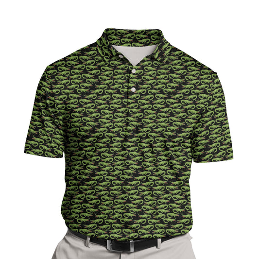Custom alligator face funny golf shirts with cooling fabric.