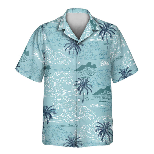 Catch the wave with custom Hawaiian shirts with faces on them, showcasing ocean waves and palm trees, ideal for a timeless, tropical-inspired look.
