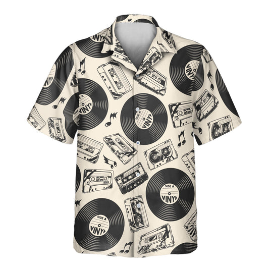 Rock a retro look with custom Hawaiian shirts with faces on them, featuring vinyl record designs, ideal for music fans wanting a unique, tropical flair.