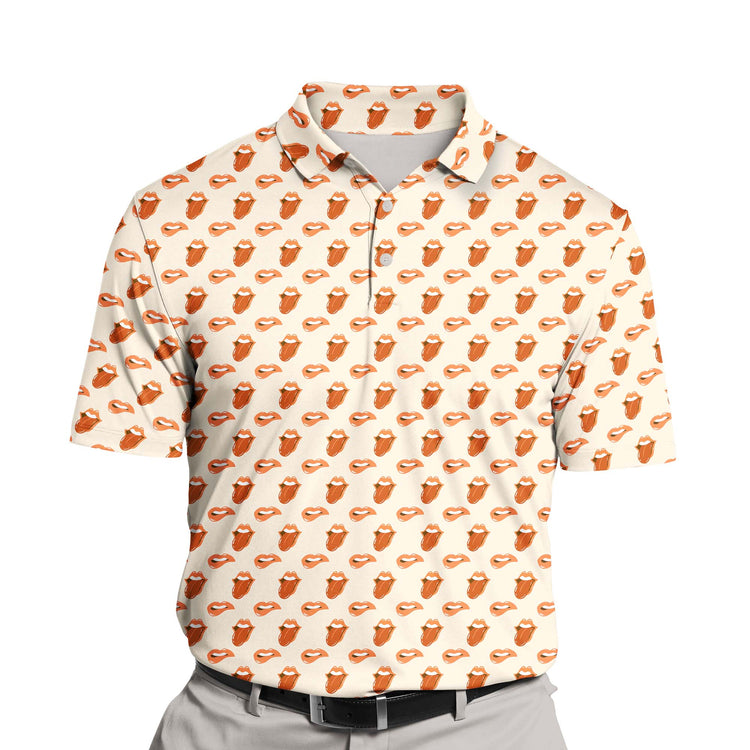 Custom funny golf shirts with lips and faces, perfect for Valentine’s Day.