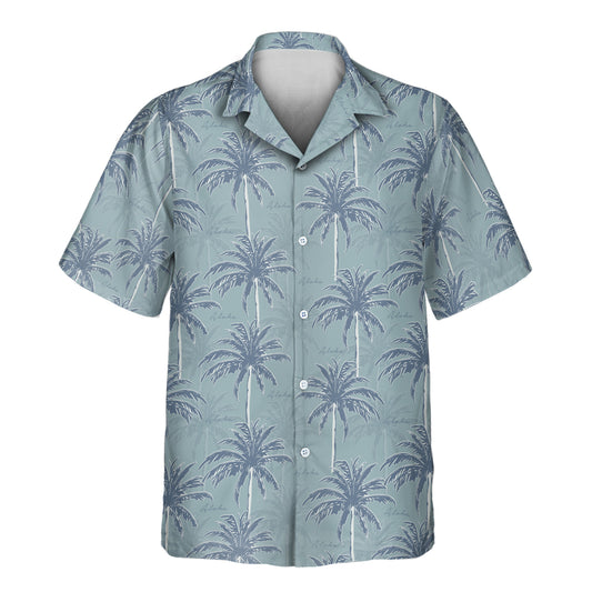 Catch island vibes with custom Hawaiian shirts featuring navy palm trees. Personalize shirts with faces on them for a stylish, tropical vacation feel.
