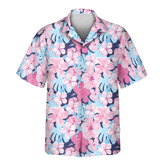 Embrace the tropics with our Custom Hawaiian Shirts adorned with hibiscus and vinca flowers, ideal for shirts with faces on them or special designs.