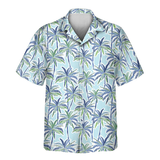 Embrace the tropics with our Custom Hawaiian Shirts, showcasing lush palm tree patterns, ideal for shirts with faces on them or unique logos.