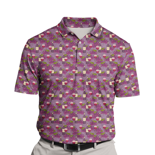 Custom funny golf shirts with faces on them, showcasing playful wine designs.