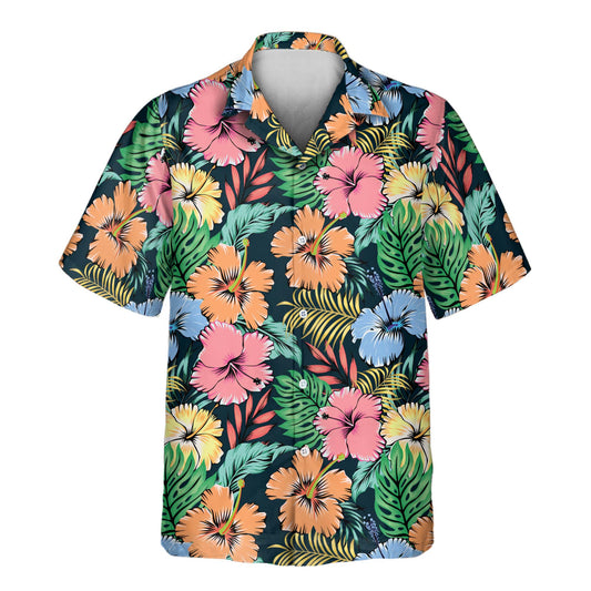 Custom Hawaiian shirts with faces on them, showcasing vibrant tropical flowers, palm trees, and ocean waves. Ideal for beach days and summer vibes.
