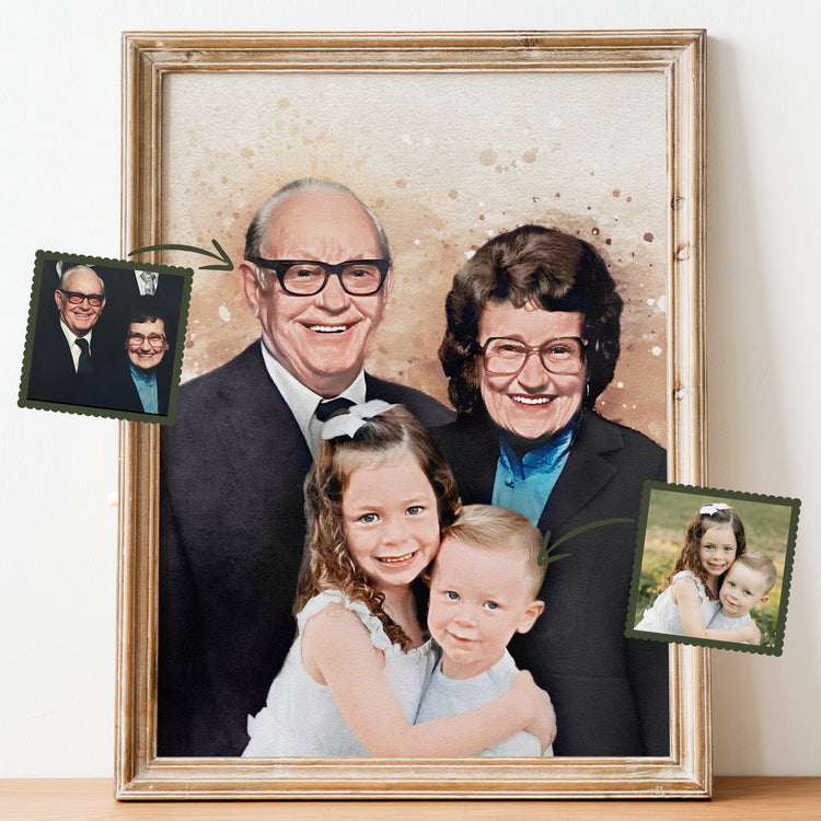 Commemorate your family with a stunning family painting. This custom family painting is a perfect keepsake for your home.