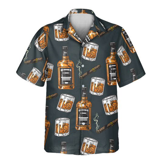 Relax in style with custom Hawaiian shirts featuring whiskey and cigar motifs. Add faces on them for a personalized, tropical twist on classic designs.