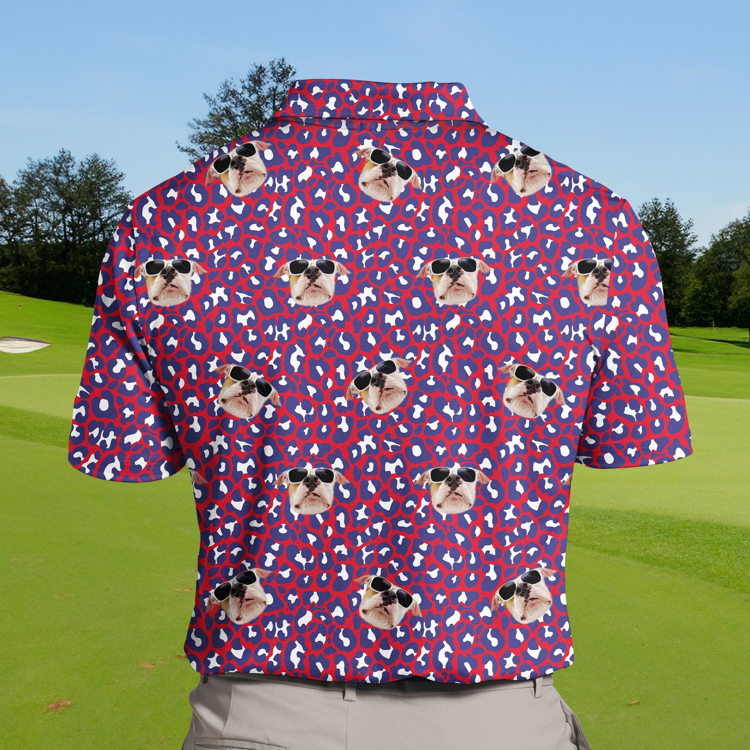 Custom funny golf shirts with faces on them for Independence Day celebrations.