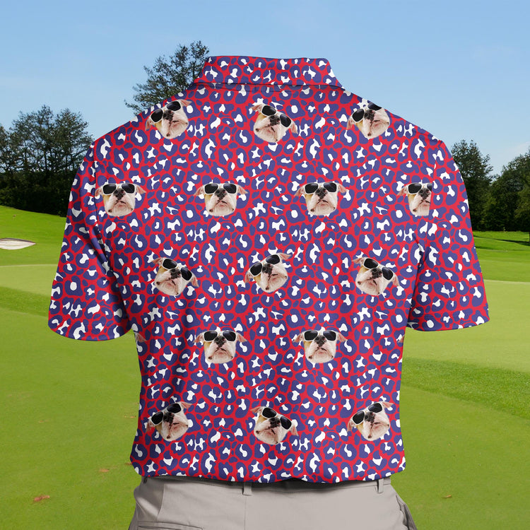 Custom funny golf shirts with faces on them for Independence Day celebrations.