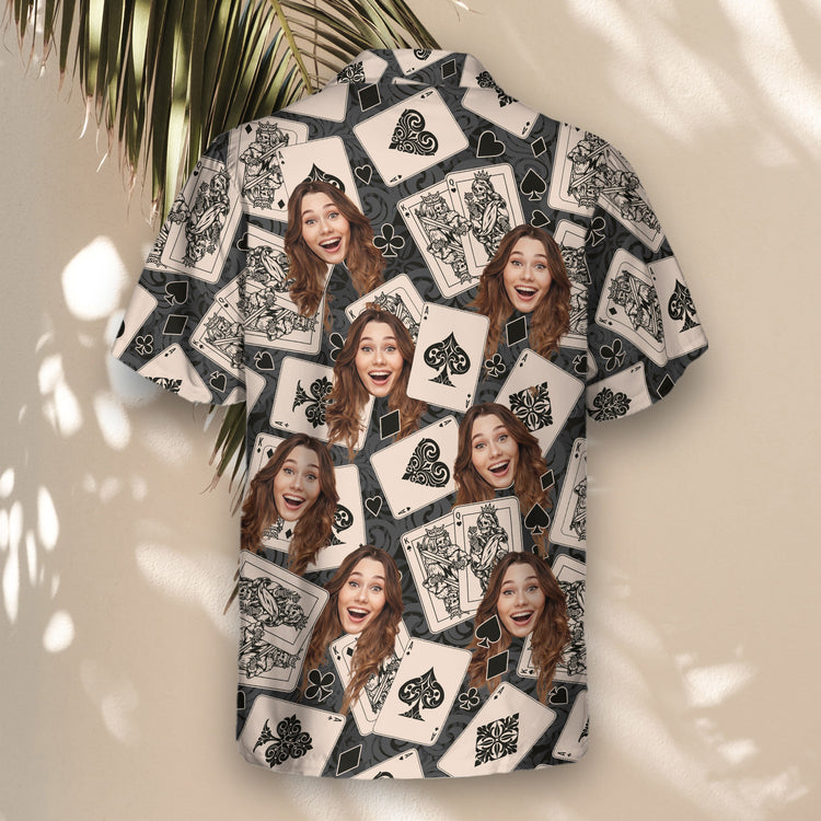 Stand out in custom Hawaiian shirts with poker cards, casino symbols, and shirts with faces on them, offering a lightweight, winning look for any occasion.